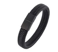 Aotiwe Set di braccialetti vintage da uomo, stile semplice, corda intrecciata in pelle con ornamenti in acciaio inossidabile, 20.5CM, Colore: nero, Nessuna pietra preziosa
