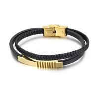 Aotiwe Set di bracciali da uomo, in pelle, punk, minimalista, in acciaio, regalo per il futuro papà, 21 cm, Pelle, Senza Gemstone
