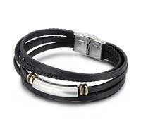 Aotiwe Set di bracciali da uomo, in pelle, punk, minimalista, in acciaio, regalo per il futuro papà, 21 cm, Pelle, Senza Gemstone