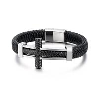 Aotiwe Set di bracciali invernali, set di bracciali per adulti, in pelle, con croci in acciaio, regalo per il futuro papà, 21 cm, Pelle, Senza Gemstone