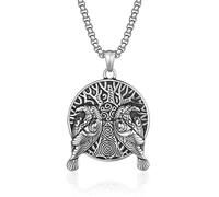 Aotiwe Set di gioielli da uomo in acciaio inox con ciondolo a forma di corvi vichinghi, acciaio inox, Nessuna pietra preziosa