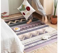 Aotiwe Tappeto Boho vintage 12,2 x 15,2 cm, tappeto per camera da letto, viola, rettangolare, motivo geometrico con nappe, cotone e lino