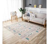 Aotiwe Tappeto per camera da letto, 10 x 15 cm, tappeto per camera da letto, sotto il letto, beige, blu, rettangolare, triangolo, motivo a righe e nappe, cotone