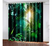 Aotiwe Tenda decorativa verde, oscurante, stile retrò, alberi e sole, in poliestere, set da 2 pezzi, 468 x 274 cm