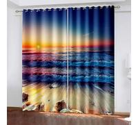 Aotiwe Tenda oscurante leggera, oscurante, multicolore, paesaggio di alba sulle onde del mare, in poliestere, confezione da 2, 468 x 214 cm