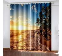 Aotiwe Tenda per camera da letto, oscura, tende da esterno, terrazza blu marrone, paesaggio tramonto in poliestere, 2 pannelli, 304 x 229 cm