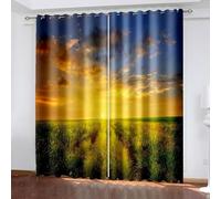 Aotiwe Tenda per soggiorno in stile casale, tende oscuranti per soggiorno, colore giallo verde prato e tramonto paesaggio, in poliestere, 2 pannelli, 213,4 x 243,8 cm