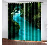 Aotiwe Tenda per soggiorno in stile casale, tende per camera da letto, fantasia blu verde grotta paesaggio, poliestere, 2 pannelli, 172,7 x 183 cm
