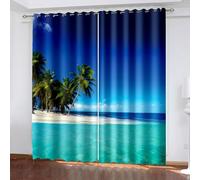 Aotiwe Tende Boemia, Tende Esterni Blu Verde Alberi di Cocco Paesaggio Mare Poliestere 2 Pannelli 203,2 x 137,2 cm