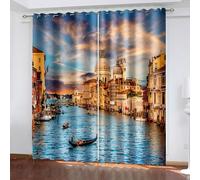 Aotiwe Tende da cucina moderne, oscuranti, marrone, blu, la città di Venezia, in poliestere, set da 2 pezzi, 204 x 138 cm