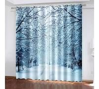 Aotiwe Tende da cucina oscuranti, tenda da cucina non trasparente, grigio verde, rami di alberi innevati e paesaggio di sentiero in poliestere, 2 pannelli, 274 x 214 cm