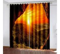 Aotiwe Tende da cucina per bar, tende da soggiorno rustiche arancione marrone tramonto foresta e grotte in poliestere 2 pannelli 213,4 x 213,4 cm