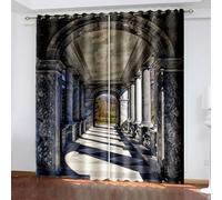 Aotiwe Tende lunghe fino al pavimento, graziose, per soggiorno, decorative, grigio scuro, stile retrò, architettura e sole, in poliestere, 2 pannelli, 467,4 x 243,8 cm