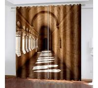 Aotiwe Tende Lunghe Marrone Sala da Pranzo Tende Cucina Retro Architettura e Tramonto Poliestere 2 Pannelli 426,7 x 183 cm