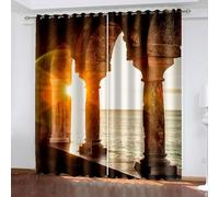 Aotiwe Tende oscuranti bohémien, tende marroni per camera da letto, architettura retrò e tramonto, in poliestere, 2 pannelli, 274,3 x 228,6 cm