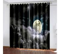 Aotiwe Tende oscuranti per camera da letto Boho, tende da casa nere grigie nuvole e luna in poliestere 2 pannelli 203,2 x 182,9 cm