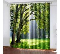 Aotiwe Tende oscuranti per cucina, stile bohémien, con alberi verdi e paesaggio del sole, in poliestere, 2 pannelli, 274,3 x 274,3 cm