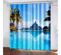 Aotiwe Tende oscuranti, tende per soggiorno paese blu verde montagna mare palme alberi paesaggio poliestere 2 pannelli 426,7 x 228,6 cm
