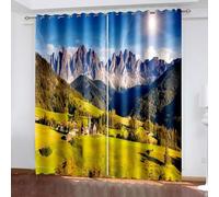 Aotiwe Tende per la casa, tende da cucina in stile bohémien occidentale blu verde paesaggio montagna e villaggio in poliestere 2 pannelli 467,4 x 228,6 cm