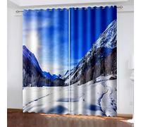 Aotiwe Tende per Soggiorno Paese, Kit Tenda Finestra Blu Grigio Bianco Neve Paesaggio Montagna Poliestere 2 Pannelli 264x274,3 cm