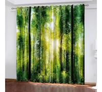 Aotiwe Tende per Soggiorno Stile Casale Tende per Camera da Letto Alberi Lunghi Verdi e Paesaggio del Sole Poliestere 2 Pannelli 203,2 x 243,8 cm