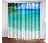 Aotiwe Tende per soggiorno Vintage, Boemia, tende oscuranti blu verde mare foglie di palma paesaggio poliestere 2 pannelli 193 x 160 cm