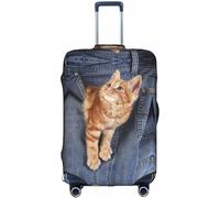 Aotmany Copertura per bagagli da viaggio con gattino che gioca in jeans, adatta per bagagli da 45-81 cm, protezione elastica per valigie con cerniera nascosta, accessori da viaggio