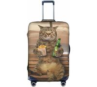 Aotmany Divertente copertura per bagagli da viaggio con gatto che beve birra mangia patatine da 45/61/71/81 cm, protezione elastica per valigie con cerniera nascosta, approvata TSA, Come nella foto, L