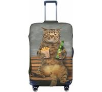 Aotmany Divertente copertura per bagagli da viaggio con gatto che tiene la birra sulla panchina, adatta per bagagli da 45-81 cm, protezione elastica per valigie con cerniera nascosta, approvata TSA,