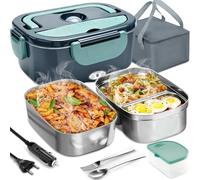 Aotto Scaldavivande Elettrico Portatile con Contenitore 2x1.5L, 80w Porta Pranzo Riscaldabile, Scalda Vivande Elettrico per Auto Camion Ufficio, Schiscetta Pranzo Riscaldabile con Borsa Termica(Verde)