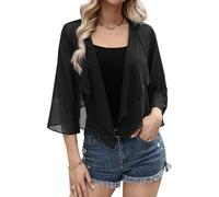 Aottori Bolero Donna Chiffon Coprispalle Elegante Estivo Cardigan Corto Leggero Shrug Casual Matrimonio Nero XL