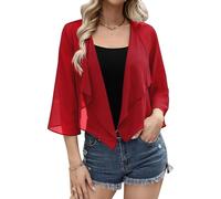Aottori Bolero Donna Chiffon Coprispalle Elegante Estivo Cardigan Corto Leggero Shrug Casual Matrimonio Rosso XXL