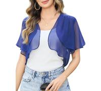 Aottori Bolero Donna Elegante Coprispalle Chiffon Maniche Corte Cardigan Estivo Corto Bolerino Cerimonia Giacca Trasparente Leggero per Matrimonio Cerimonia Blu XL