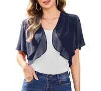 Aottori Bolero Donna Elegante Coprispalle Chiffon Maniche Corte Cardigan Estivo Corto Bolerino Cerimonia Giacca Trasparente Leggero per Matrimonio Cerimonia Blu Navy XL