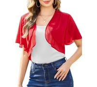 Aottori Bolero Donna Elegante Coprispalle Chiffon Maniche Corte Cardigan Estivo Corto Bolerino Cerimonia Giacca Trasparente Leggero per Matrimonio Cerimonia Rosso S