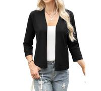 Aottori Bolero Donna Elegante Maniche a 3/4 Coprispalle Lavorato a Maglia Cardigan Corto Open Front Giacca Casual con Scollo a V Matrimonio Nero L