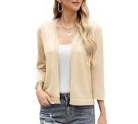 Aottori Bolero Donna Elegante Maniche a 3/4 Coprispalle Lavorato a Maglia Cardigan Corto Open Front Giacca Casual con Scollo a V Matrimonio Albicocca M