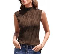 Aottori Canotta Donna Elegante Canottiera a Colletto Rialzato Maglione Senza Maniche Basic Lupetto Elasticizzato Dolcevita Sottile Comoda Autunno Invernale Marrone L