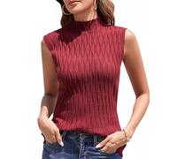 Aottori Canotta Donna Elegante Canottiera a Colletto Rialzato Maglione Senza Maniche Basic Lupetto Elasticizzato Dolcevita Sottile Comoda Autunno Invernale Vino Rosso XXL