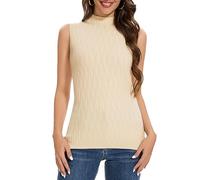 Aottori Canotta Donna Elegante Canottiera a Colletto Rialzato Maglione Senza Maniche Basic Lupetto Elasticizzato Dolcevita Sottile Comoda Autunno Invernale Albicocca XL