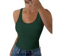 Aottori Canotta Donna Elegante Estiva Canottiera a Coste Girocollo Tops Senza Maniche Cotone Sottogiacca Traspirante Tinta Unita Verde S