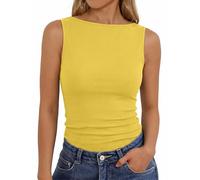 Aottori Canotta Donna Estiva Scollo a Barca Tank Top Senza Maniche Coste Elegante Canottiera Basic Slim Fit T Shirt Lunga Elasticizzata Tops Casual Giallo L