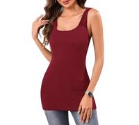 Aottori Canotta Lunga Donna con Scollo Quadrato Top a Coste Estiva Canottiera Elegante Basic Tanktop Slim Fit Tinta Unita Rosso Scuro XXL