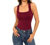 Aottori Canotta Termica Donna Cotone Basic Top Scollo Quadrato Canottiera Senza Maniche Invernale Sottogiacca Slim Fit Intimo Termico Rosso Vino XL