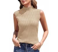 Aottori Canottiera Donna a Collo Alto Lupetto Senza Maniche Elegante Basic Canotta Top Tinta Unita Dolcevita Smanicato Sottile Gilet Comoda Autunno Cachi XXL