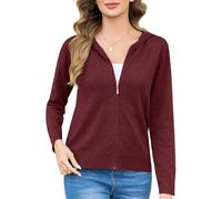 Aottori Cardigan Donna con Zip e Cappuccio Maglione Aperto Classico Cappotto Lavorato a Maglia Golfino Elegante Leggero Autunno Bordeaux XL