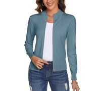 Aottori Cardigan Donna con Zip Maglione Cerniera Leggero Giacca in Maglia Elegante Golfino a Maniche Lunghe Pullover Aperta Casual per Primavera Autunno Blu Grigio L