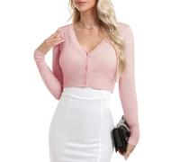 Aottori Cardigan Donna Corto Coprispalle Elegante con Scollo A V Bolero a Maglia Cerimonia per Primavera Autunno Rosa Chiaro M