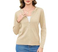 Aottori Cardigan Donna Cotone Elegante Maglione Aperto a Maniche Lunghe Felpa a Maglia con Zip e Cappuccio Golfino Slim Fit Autunno Beige S