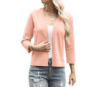 Aottori Cardigan Donna Maniche a 3/4 Corto Coprispalle Elegante con Scollo a V Bolero a Maglia Cerimonia per Estivo Primavera Rosa Chiaro M